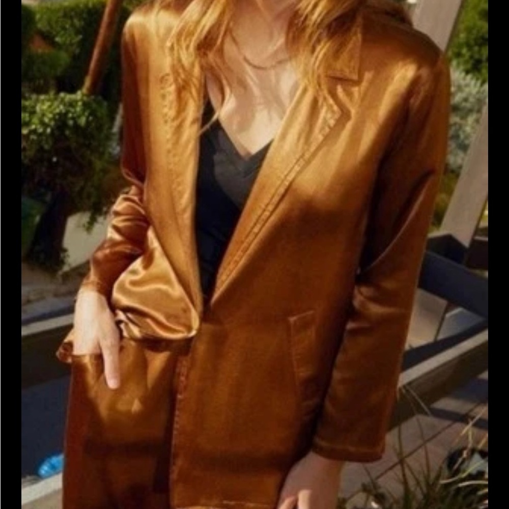 Nation LTD Anthropologie Satin Gold Bronze Button Blazer Jacket USA size Small